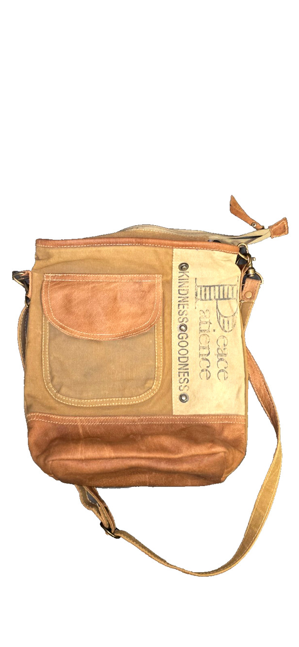 Mona B Canvas Leather Crossbody Bag Peace Patience Kindness Vintage Messenger